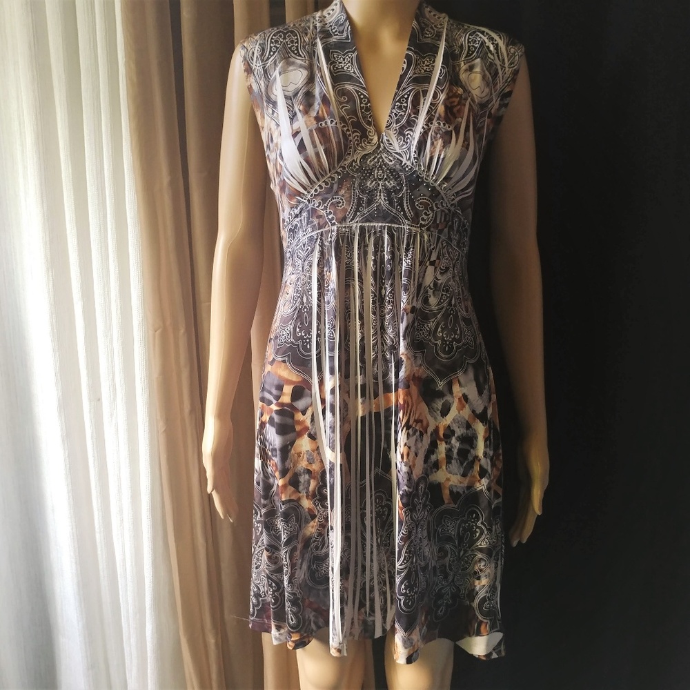 ONE WORLD Form Flattering Jeweled Tunic Dress